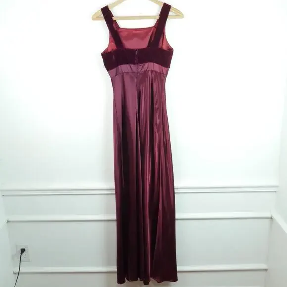 Vintage Morgan & Co Prom Dress 5 6 Burgundy Maxi Gown Velvet Regency Goth Y2K - Picture 5 of 11